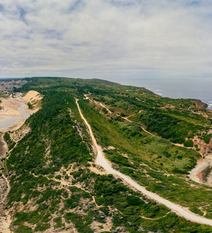 Aerial view over the village and bay of São Martinho do Porto, west Portugal